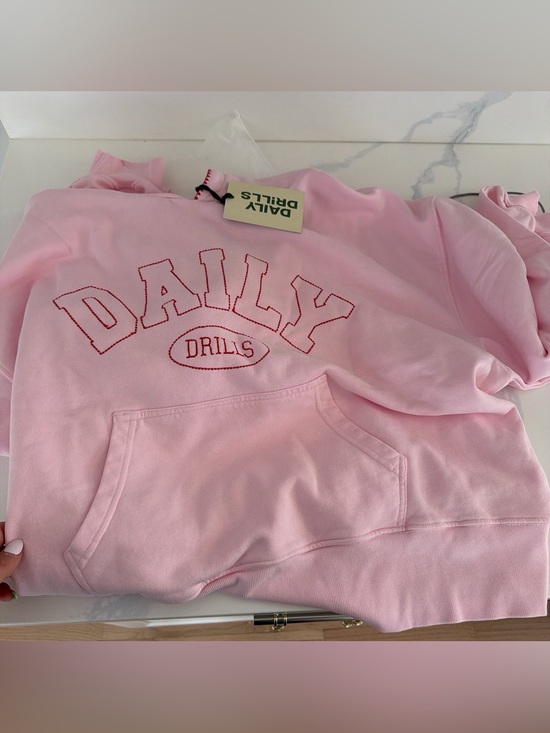 Daily Drills Tops - Daily Drills Light Pink Hoodie with Red Stitching